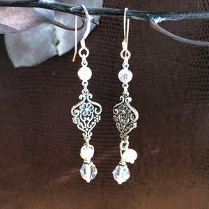 925SS Delicate Vintage Scroll Style Dangle Earrings